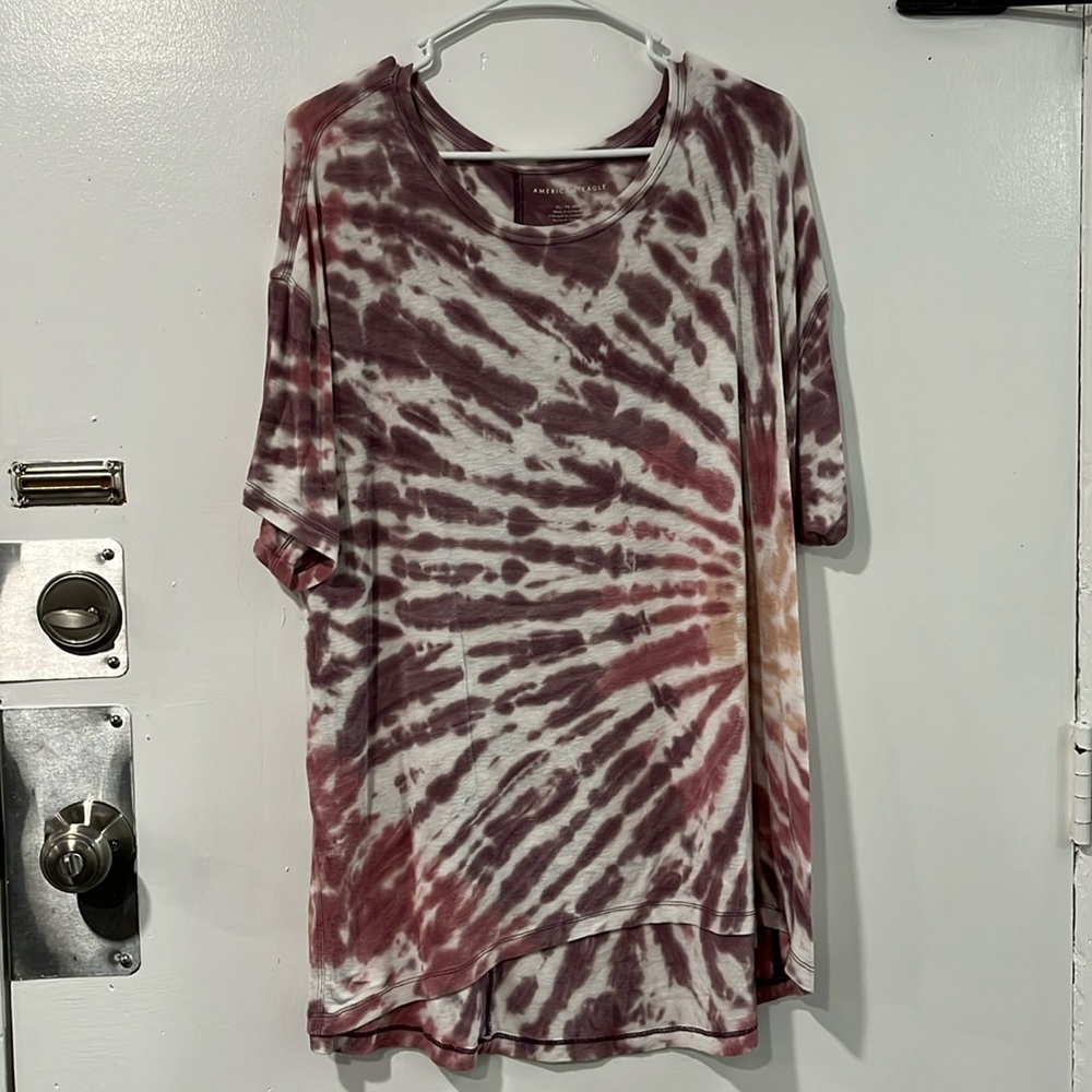 AEO Pink White Tan Tie-Dye Long Tunic T-Shirt